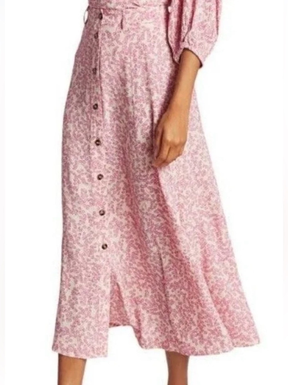 Ganni Pink Floral Crepe Midi Skirt EU 36 US 4 Small